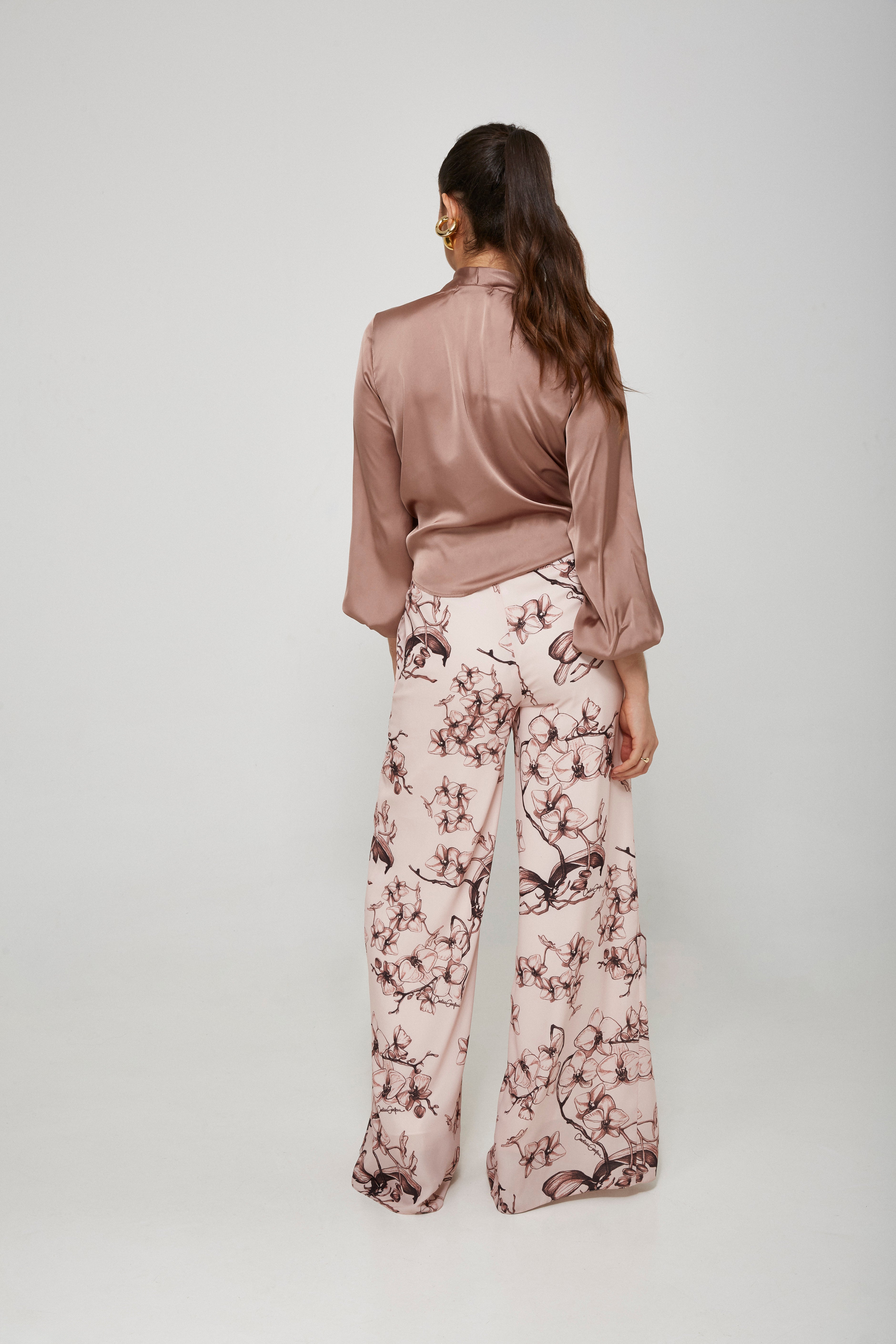 Petal Open-Bow Blouse - Mocha Brown